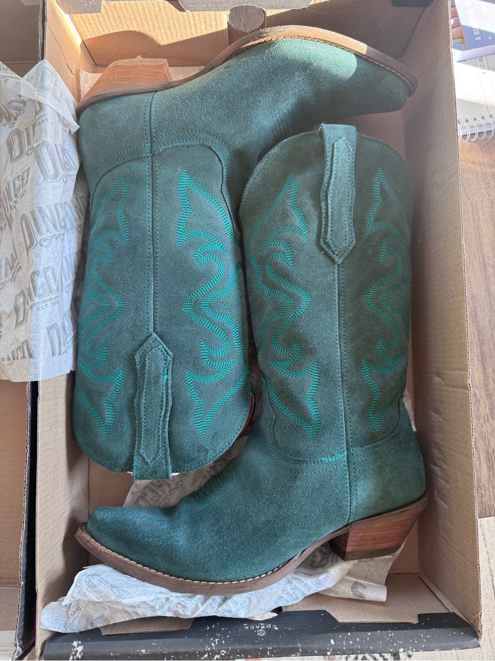 dingo Teal Green Suede Western Heeled Boots